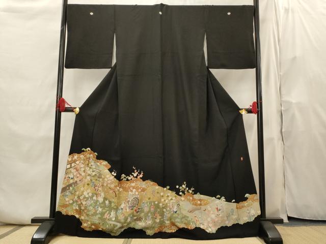 平和屋着物■豪華黒留袖　人物風景文　金彩　正絹　逸品　AABH7319st