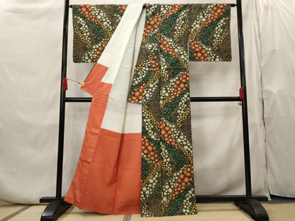 平和屋着物■上質な紬　草花文　正絹　逸品　AABH7322st
