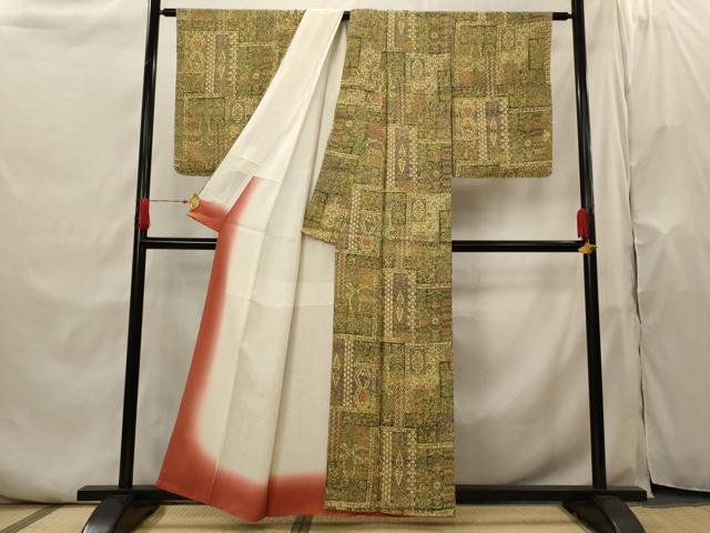 平和屋着物■上質な小紋 更紗花文 正絹 逸品 未使用 AABH7330st
