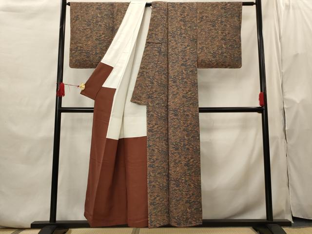 平和屋着物■上質な小紋 風景文 鬼しぼ縮緬 正絹 逸品 未使用 AABH7333st