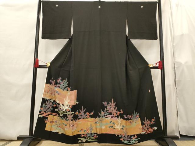 平和屋着物■豪華黒留袖 作家物 草花文 金糸 金彩 正絹 逸品 AABH7336st