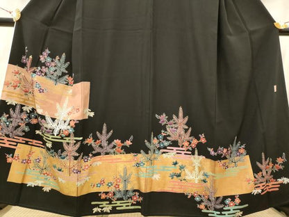 平和屋着物■豪華黒留袖 作家物 草花文 金糸 金彩 正絹 逸品 AABH7336st