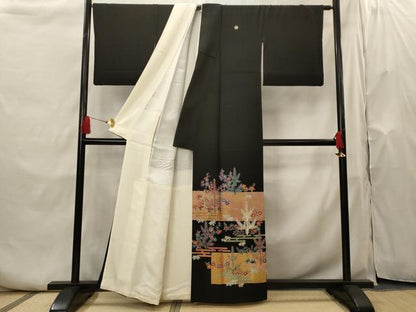 平和屋着物■豪華黒留袖 作家物 草花文 金糸 金彩 正絹 逸品 AABH7336st
