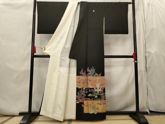 平和屋着物■豪華黒留袖 作家物 草花文 金糸 金彩 正絹 逸品 AABH7336st