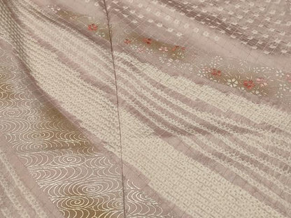 平和屋着物■訪問着　絞り　刺繍　草花文　金銀彩　正絹　逸品　AABH7337st