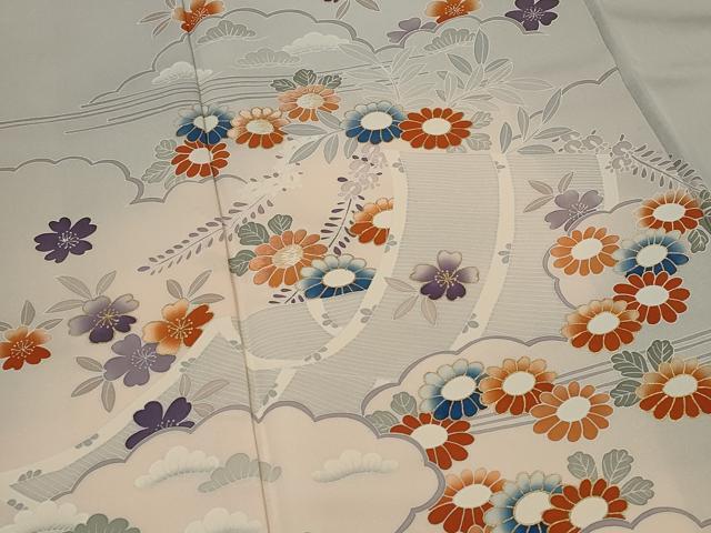 平和屋着物■訪問着　草花文　暈し染め　金彩　ロング丈　正絹　逸品　AABH7339st