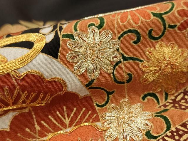 平和屋着物■豪華黒留袖 駒刺繍 陶器花松文 仮絵羽 正絹 逸品 未使用 AABH7345st