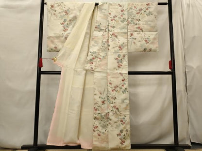 平和屋着物■上質な小紋 草花文 暈し染め 金通し地 正絹 逸品 AABH7352st