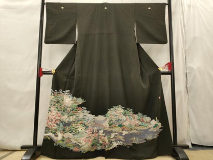 平和屋着物■豪華黒留袖 風景飛鶴花文 正絹 逸品 AABH7355st