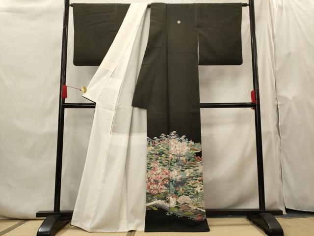 平和屋着物■豪華黒留袖 風景飛鶴花文 正絹 逸品 AABH7355st
