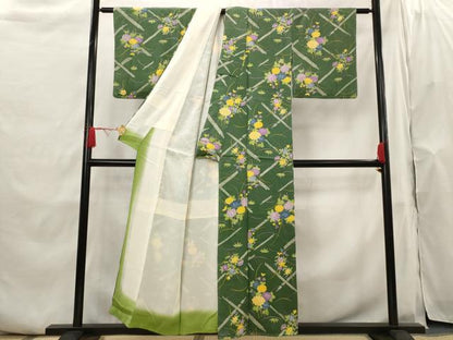平和屋着物■上質な小紋 草花文 正絹 逸品 AABH7356st