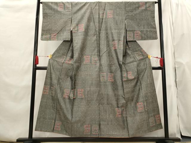 平和屋着物■本場村山大島紬 幾何学文様 正絹 逸品 AABH7358st