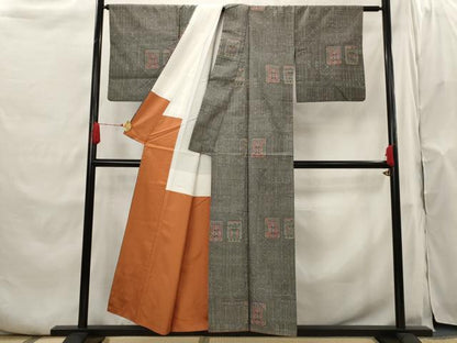 平和屋着物■本場村山大島紬 幾何学文様 正絹 逸品 AABH7358st