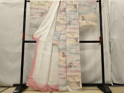平和屋着物■上質な小紋 御所車花文 暈し染め 金銀彩 正絹 逸品 AABH7366st