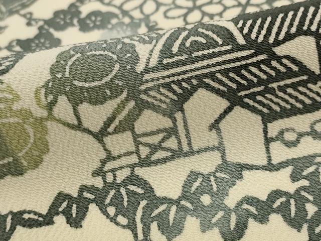 平和屋着物■上質な小紋 型染め 風景文 正絹 逸品 AABH7367st