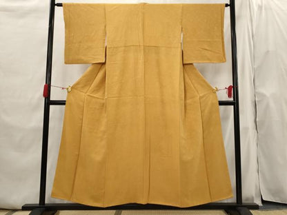 平和屋着物■上質な色無地 紋意匠 山吹茶色 正絹 逸品 AABH7370st