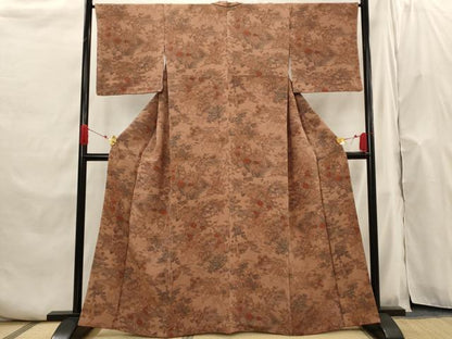 平和屋着物■上質な小紋 風景花文 鬼しぼ縮緬 正絹 逸品 AABH7382st