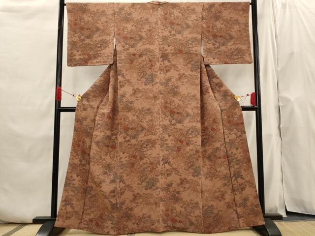 平和屋着物■上質な小紋 風景花文 鬼しぼ縮緬 正絹 逸品 AABH7382st