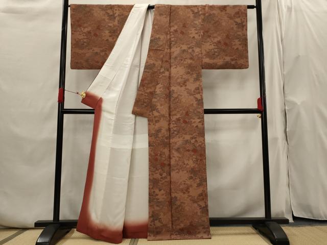 平和屋着物■上質な小紋 風景花文 鬼しぼ縮緬 正絹 逸品 AABH7382st
