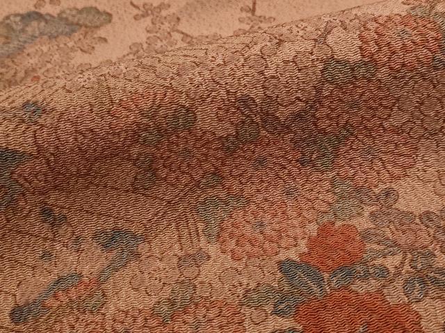 平和屋着物■上質な小紋 風景花文 鬼しぼ縮緬 正絹 逸品 AABH7382st