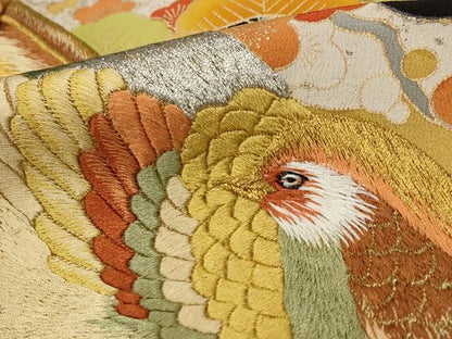 平和屋着物■豪華黒留袖 刺繍 花鳥文 暈し染め 金銀糸 金彩 正絹 逸品 AABH7383st