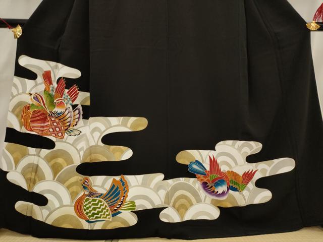 平和屋着物■豪華黒留袖 駒刺繍 群れ鳥 金彩 正絹 逸品 AABH7384st