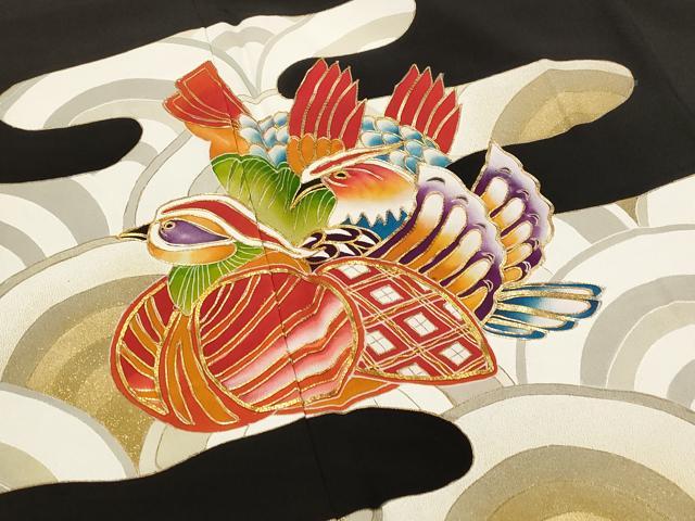 平和屋着物■豪華黒留袖 駒刺繍 群れ鳥 金彩 正絹 逸品 AABH7384st