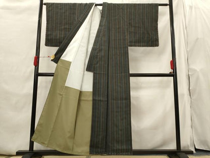 平和屋着物■上質な紬　縞　正絹　逸品　AABH7387st