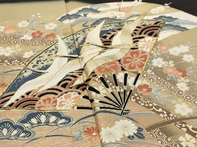 平和屋着物●豪華黒留袖　駒刺繍　吉祥花文　金彩　正絹　逸品　CABC2093ut 平和屋着物○豪華振袖 駒刺繍 熨斗草花文 黒地 金彩 正絹 逸品