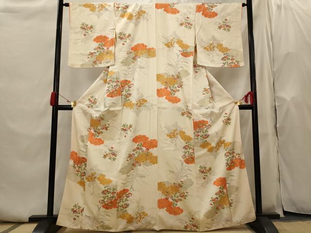 平和屋着物■上質な小紋　雲取り花文　金彩　正絹　逸品　AABH7408st