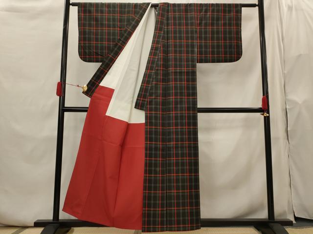 平和屋着物■本場縞大島紬　格子　正絹　逸品　AABH7413st