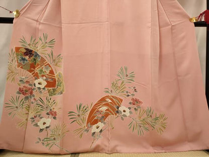 平和屋着物■色留訪問着　駒刺繍　地紙花文　正絹　逸品　AABH7415st