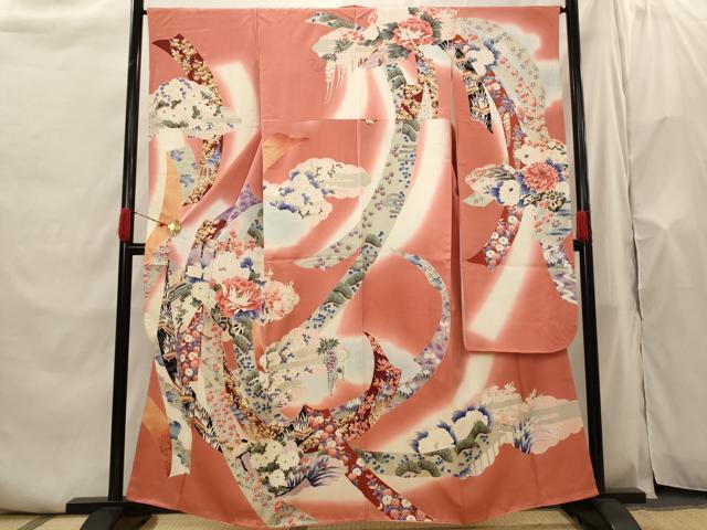 平和屋着物■豪華振袖　熨斗花文　暈し染め　金彩　正絹　逸品　AABH7423st