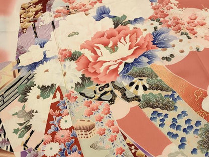 平和屋着物■豪華振袖　熨斗花文　暈し染め　金彩　正絹　逸品　AABH7423st