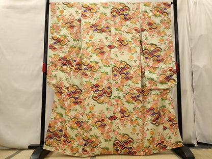 平和屋着物■豪華振袖 青海波花文 金通し地 正絹 逸品 AABH7424st