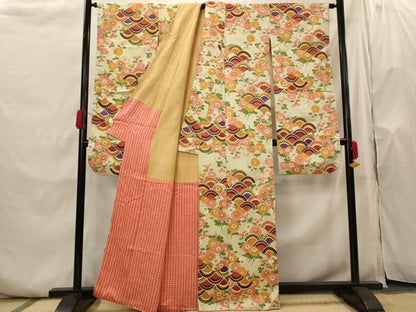 平和屋着物■豪華振袖 青海波花文 金通し地 正絹 逸品 AABH7424st