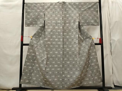 平和屋着物▽上質な紬　単衣　琉球絣文様　正絹　逸品　AABH7430st