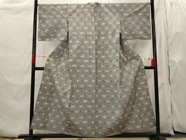 平和屋着物▽上質な紬　単衣　琉球絣文様　正絹　逸品　AABH7430st