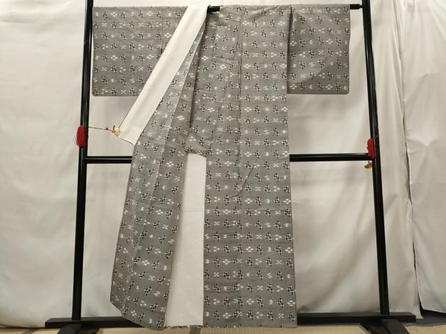 平和屋着物▽上質な紬　単衣　琉球絣文様　正絹　逸品　AABH7430st