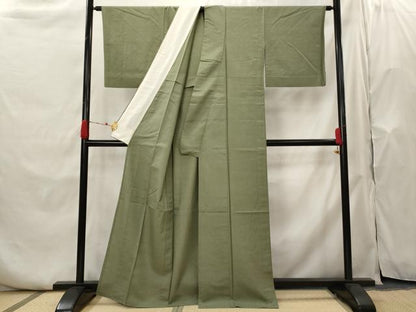 平和屋着物▽上質な紬　単衣　色無地　鶸茶色　正絹　逸品　AABH7431st