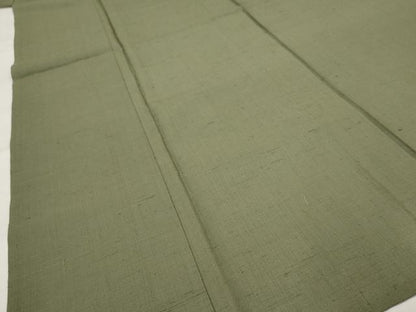 平和屋着物▽上質な紬　単衣　色無地　鶸茶色　正絹　逸品　AABH7431st