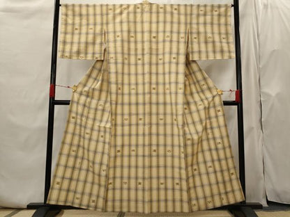 平和屋着物▽上質な紬　単衣　琉球絣文様　正絹　逸品　AABH7432st