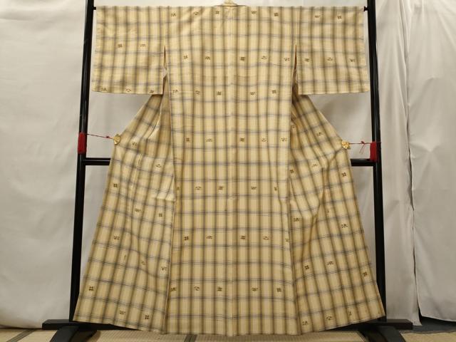 平和屋着物▽上質な紬　単衣　琉球絣文様　正絹　逸品　AABH7432st