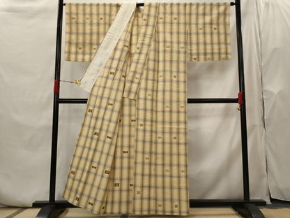 平和屋着物▽上質な紬　単衣　琉球絣文様　正絹　逸品　AABH7432st