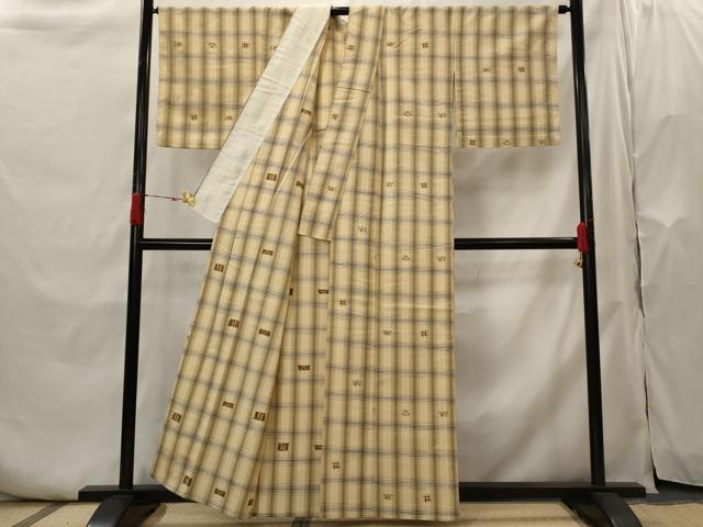 平和屋着物▽上質な紬　単衣　琉球絣文様　正絹　逸品　AABH7432st