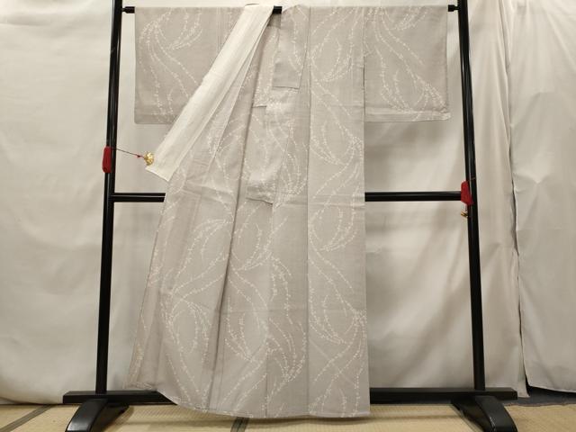 平和屋着物▽本塩沢　単衣　110亀甲　枝花文　正絹　逸品　AABH7434st