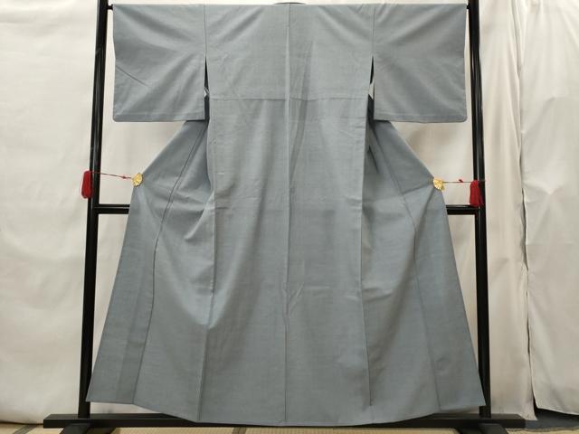 平和屋着物▽結城紬　単衣　色無地　湊鼠色　正絹　逸品　AABH7436st