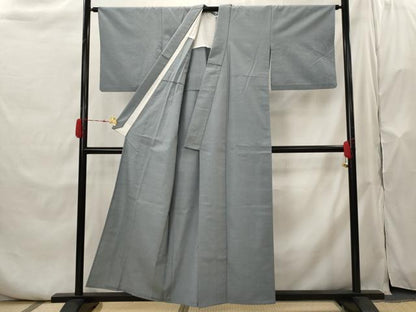 平和屋着物▽結城紬　単衣　色無地　湊鼠色　正絹　逸品　AABH7436st