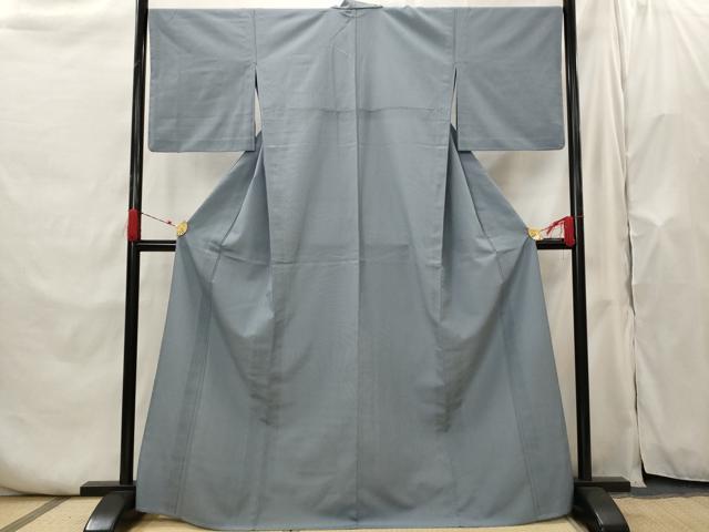 平和屋着物▽お召　単衣　鉄御納戸色　正絹　逸品　AABH7438st