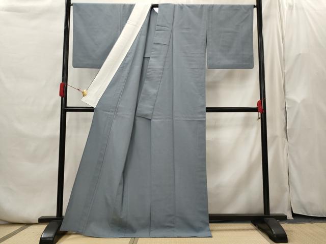 平和屋着物▽お召　単衣　鉄御納戸色　正絹　逸品　AABH7438st